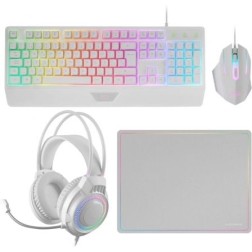 Pack Gaming Mars Gaming MCP124PROWES- Teclado + Ratón Óptico + Auriculares + Alfombrilla- Blanco
