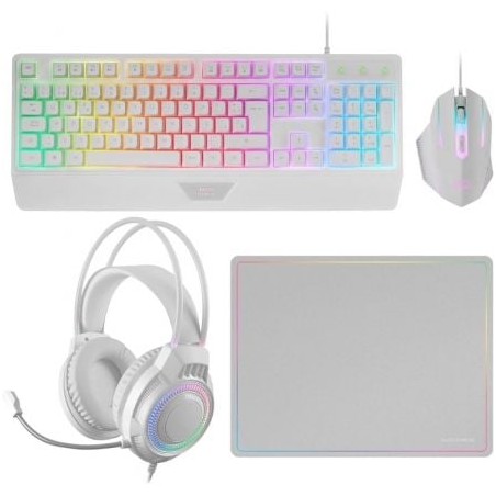 Pack Gaming Mars Gaming MCP124PROWES- Teclado + Ratón Óptico + Auriculares + Alfombrilla- Blanco
