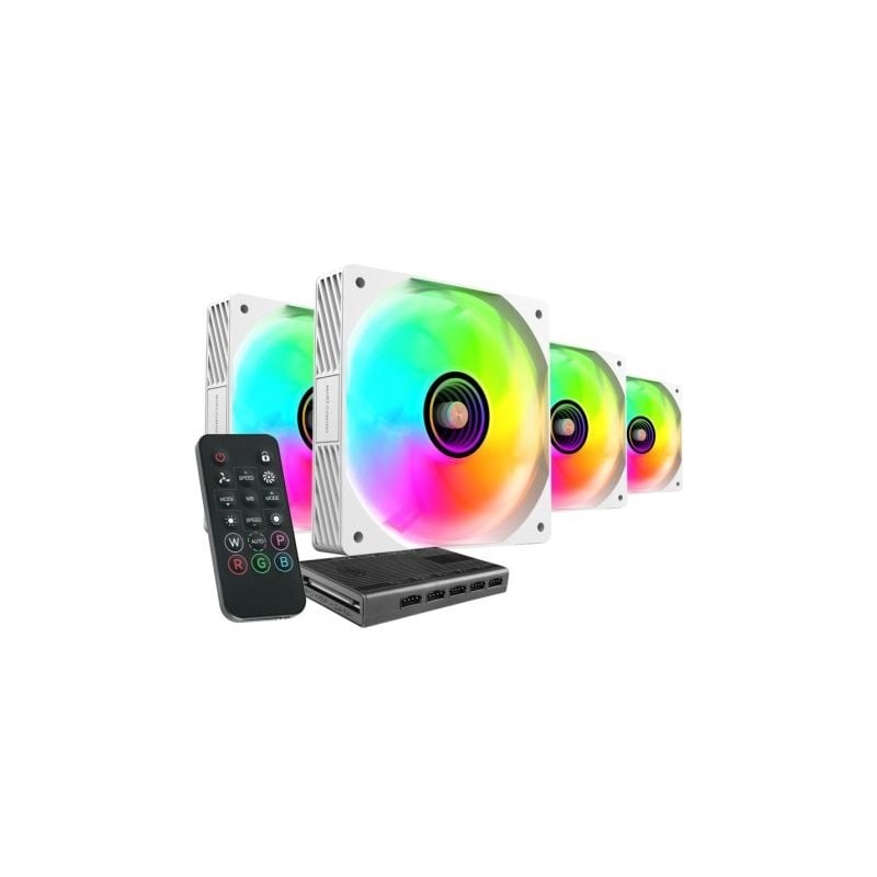 Pack 4 Ventiladores Mars Gaming MF-SI4KIT- 12cm + HUB + Mando a Distancia- ARGB- Blancos
