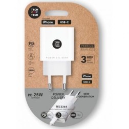 Cargador de Pared Tech One Tech TEC2264- 1xUSB Tipo-C- 25W- Blanco