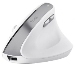 Ratón Vertical Inalámbrico Trust Bayo II- Batería recargable- Hasta 2400 DPI- Blanco