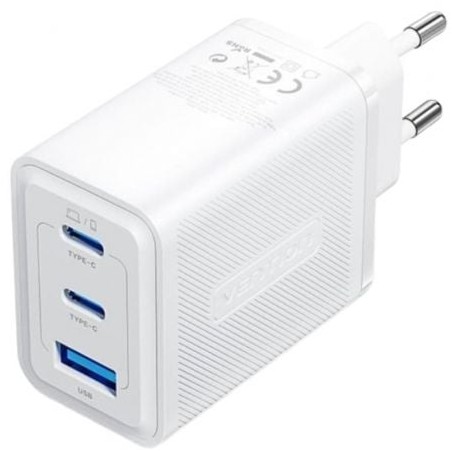 Cargador Gan de Pared Vention FERW0-EU- 2xUSB Tipo-C- 1xUSB- 65W
