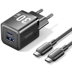 Cargador de Pared GaN Vention TZ-FEQB0-EU-01- 1xUSB Tipo-C- 1xUSB + Cable USB Tipo-C- 30W