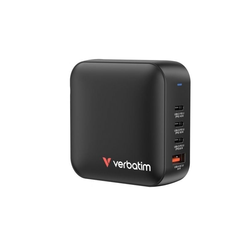 Cargador de Pared Universal Verbatim Mini GaN Wall Charger- 3xUSB Tipo-C- 1xUSB- 165W Cargador de Pared Universal Verbatim Mini GaN Wall Charger- 3xUSB Tipo-C- 1xUSB- 165W