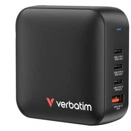 Cargador de Pared Universal Verbatim Mini GaN Wall Charger- 3xUSB Tipo-C- 1xUSB- 165W