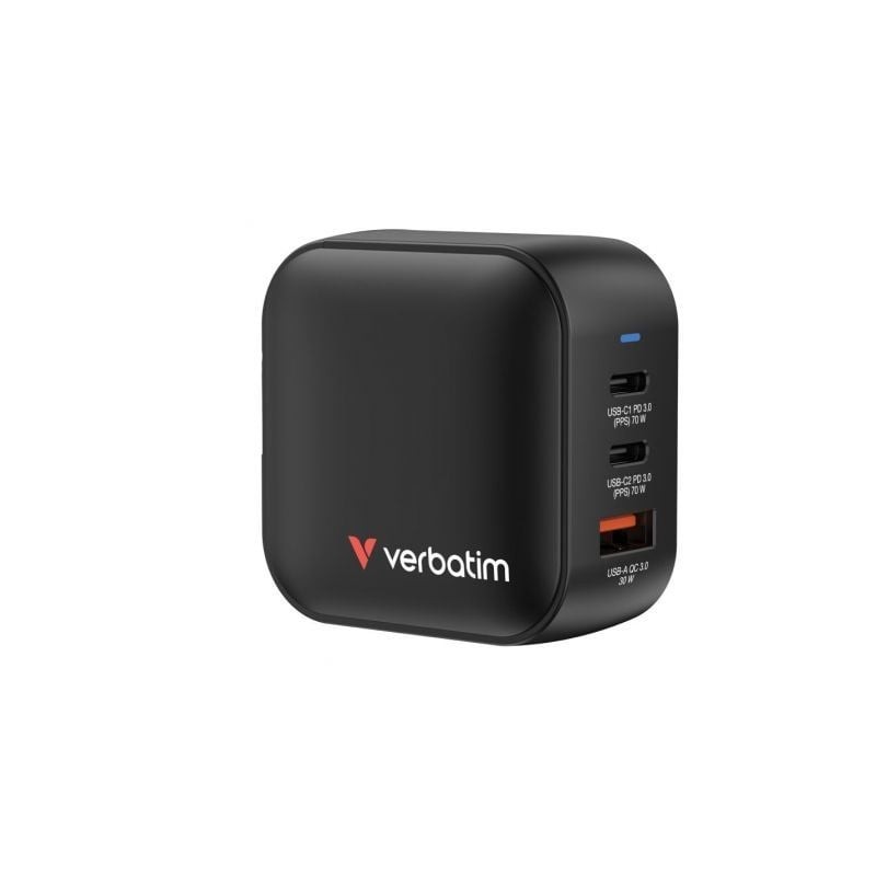 Cargador de Pared Universal Verbatim Mini GaN Wall Charger- 2xUSB Tipo-C- 1xUSB- 70W Cargador de Pared Universal Verbatim Mini GaN Wall Charger- 2xUSB Tipo-C- 1xUSB- 70W