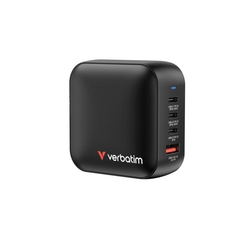 Cargador de Pared Universal Verbatim Mini GaN Wall Charger- 3xUSB Tipo-C- 1xUSB- 100W Cargador de Pared Universal Verbatim Mini GaN Wall Charger- 3xUSB Tipo-C- 1xUSB- 100W