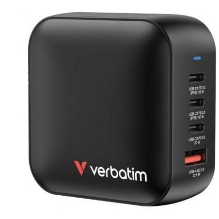 Cargador de Pared Universal Verbatim Mini GaN Wall Charger- 3xUSB Tipo-C- 1xUSB- 100W