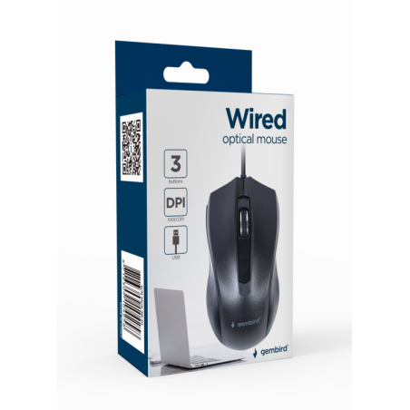 RATON OPTICO GEMBIRD USB 1000 DPI NEGRO 3 BOTONES