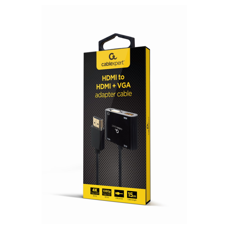 HDMI MACHO A HDMI HEMBRA + VGA HEMBRA + CABLE ADAPTADOR DE AUDIO NEGRO