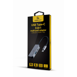 ADAPTADOR MULTIPUERTO USB TIPO C 3 EN 1 PUERTO USB HDMI PD PLATA