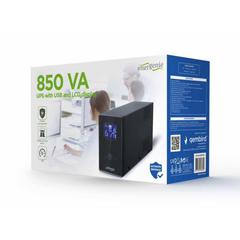 SAI GEMBIRD CON USB Y DISPLAY LCD 850 VA NEGRO