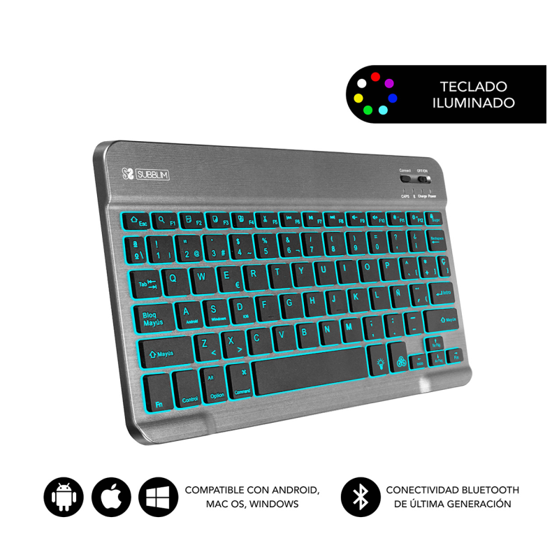 TECLADO SUBBLIM SMART BACKLIT BLUETOOTH RETROILUMINDO GRIS