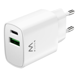CARGADOR MOVIL EWENT CARGA RAPIDA PUERTOS USB-C Y USB-A 20W BLANCO