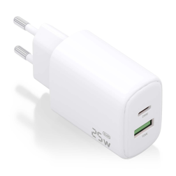 CARGADOR AISENS GAN 25W, 1XUSB-C PD3-0, 1XUSB-A QC3-0, BLANCO