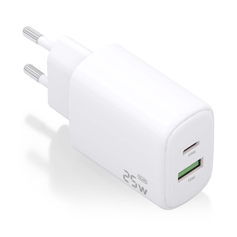 CARGADOR AISENS GAN 25W, 1XUSB-C PD3-0, 1XUSB-A QC3-0, BLANCO