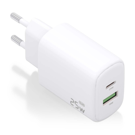 Cargador de Pared GaN Aisens A110-0911- 1xUSB Tipo-C- 1xUSB- 25W- Blanco
