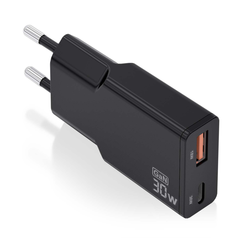 CARGADOR AISENS GAN ULTRA DELGADO 30W USB-C PD3-0 QC4-0 USB-A QC3-0
