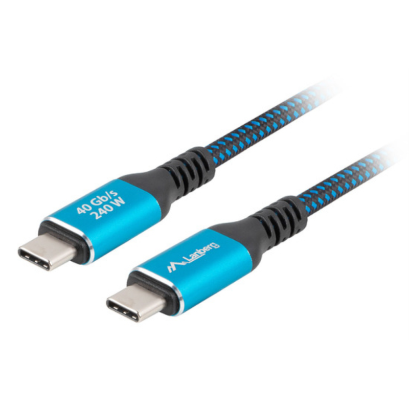 CABLE USB-C 4-0 LANBERG MACHO-MACHO 1M 240W 8K 60HZ NEGRO-AZUL CABLE USB-C 4-0 LANBERG MACHO-MACHO 1M 240W 8K 60HZ NEGRO-AZUL
