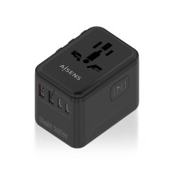 Cargador de Pared Universal GaN para Viaje Aisens ASPS-2A3C09-BK- Toma de Corriente Universal- 3xUSB Tipo-C- 2xUSB- 35W
