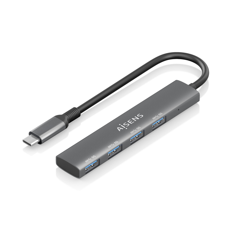 HUB AISENS USB 3-1 USB-C USB-C-M-4XTIPO A-H GRIS 15CM