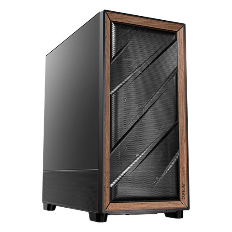 CAJA ANTEC FLUX SE ATX WOOD NEGRO 2XUSB SN FUENTE