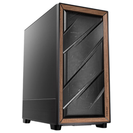 CAJA ANTEC FLUX SE ATX WOOD NEGRO 2XUSB SN FUENTE