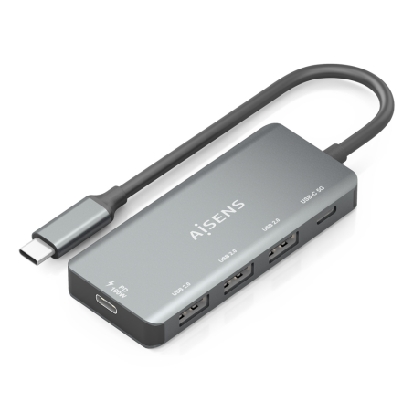 Hub USB Tipo-C Aisens A109-0945- 3xUSB- 1xUSB Tipo-C- 1xUSB Tipo-C PD- Gris