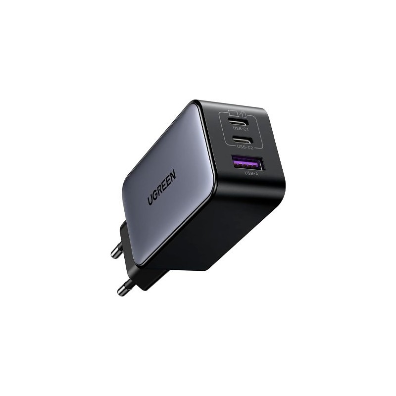 CARGADOR UGREEN TRIPLE 65W USB-A + USB-C BLACK