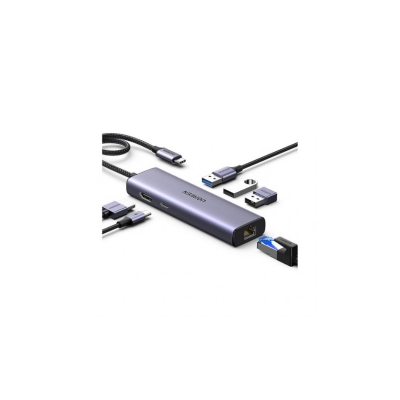 HUB UGREEN 6EN1 USB-C A HDMI + 3XUSB-A + RJ45 + PD