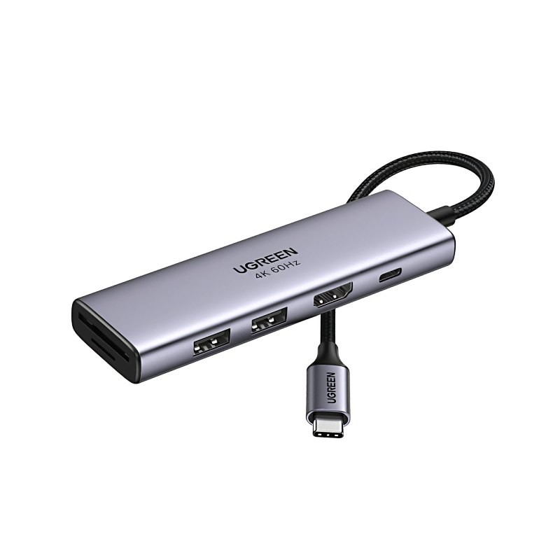 HUB UGREEN 6EN1 USB-C A HDMI+2XUSB-A+SD-TF+PD