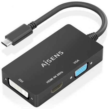 Conversor HDMI Aisens A109-0954- USB Tipo-C Macho - DVI-HDMI-VGA Hembra- 15cm- Negro