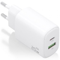CARGADOR AISENS GAN 20W, 1XUSB-C PD3-0, 1XUSB-A QC3-0, BLANCO