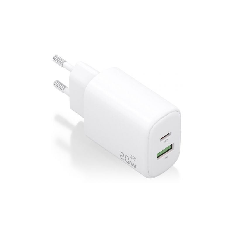 CARGADOR AISENS GAN 20W, 1XUSB-C PD3-0, 1XUSB-A QC3-0, BLANCO