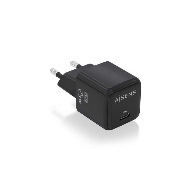 Cargador de Pared GaN Aisens ASCH-25W1P013-BK- 1xUSB Tipo-C- 25W