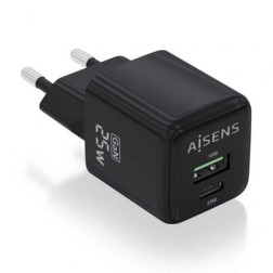 Cargador de Pared GaN Aisens ASCH-25W2P015-BK- 1xUSB Tipo-C- 1xUSB- 25W