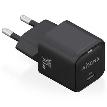 Cargador de Pared GaN Aisens ASCH-30W1P019-BK- 1xUSB Tipo-C- 30W