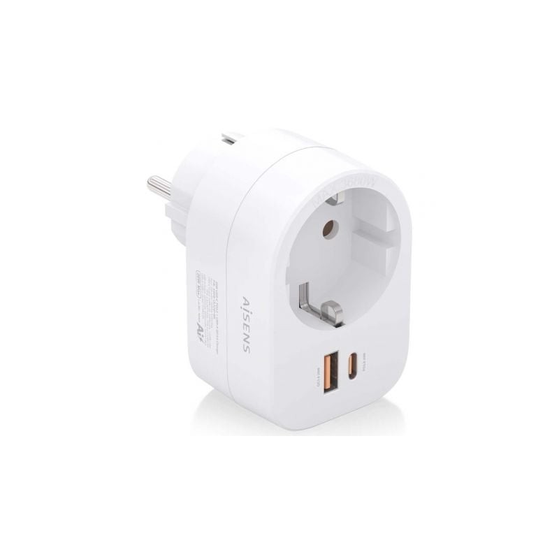 Enchufe Aisens ASPS-1A1C06-W- 1 Toma de Corriente- 1 USB Tipo-C PD- 1 USB- Blanco Enchufe Aisens ASPS-1A1C06-W- 1 Toma de Corriente- 1 USB Tipo-C PD- 1 USB- Blanco