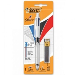 Bolígrafo de Tinta de Aceite Retráctil Bic 4 Colours 942103- 1 unidad- 4 Colores de Tinta- Cuerpo Color Blanco