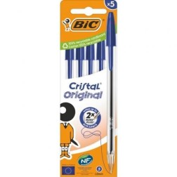 Bolígrafo de Tinta de Aceite Bic Cristal Original 516344- 5 unidades- Azul