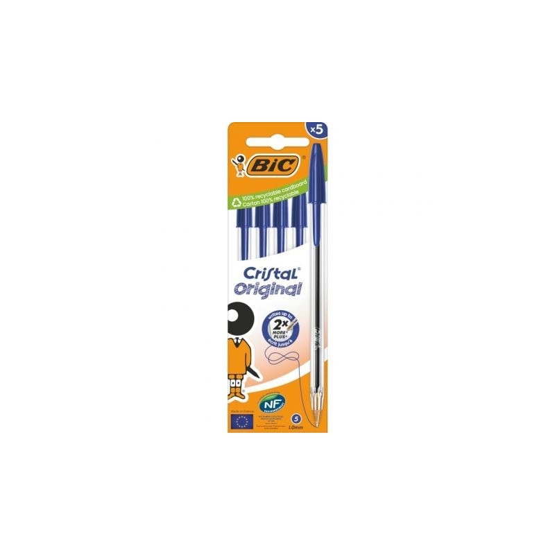 Bolígrafo de Tinta de Aceite Bic Cristal Original 516344- 5 unidades- Azul Bolígrafo de Tinta de Aceite Bic Cristal Original 516344- 5 unidades- Azul