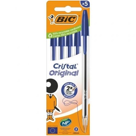 Bolígrafo de Tinta de Aceite Bic Cristal Original 516344- 5 unidades- Azul