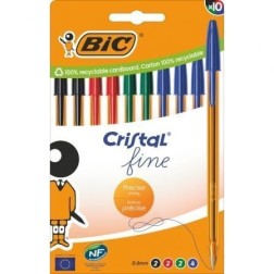 Bolígrafos de Tinta de Aceite Bic Cristal Fine 516356- 10 unidades- Colores Surtidos