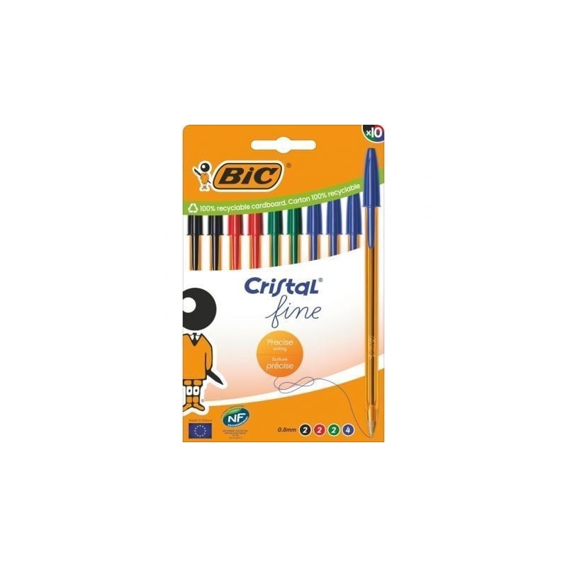 Bolígrafos de Tinta de Aceite Bic Cristal Fine 516356- 10 unidades- Colores Surtidos Bolígrafos de Tinta de Aceite Bic Cristal Fine 516356- 10 unidades- Colores Surtidos