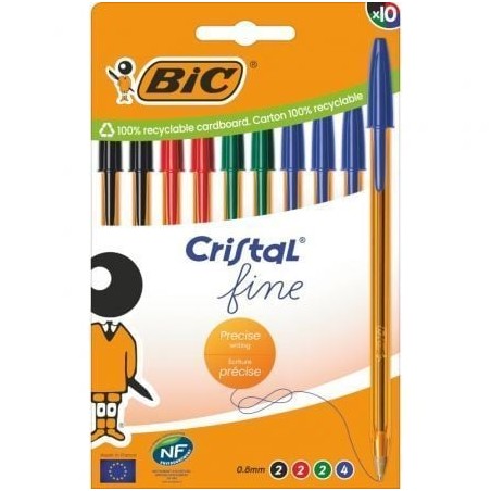 Bolígrafos de Tinta de Aceite Bic Cristal Fine 516356- 10 unidades- Colores Surtidos