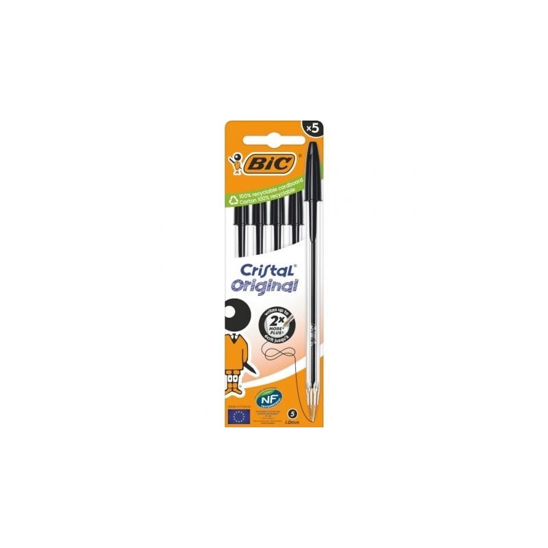 Caja de Bolígrafos de Tinta de Aceite Bic Cristal Original 516345- 5 unidades- Negros