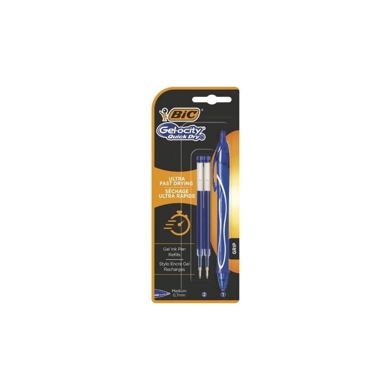 Bolígrafos de Tinta de Gel Retráctil Bic Gelocity Quick Dry 951757- 1 unidades- 2 recambios- Azul