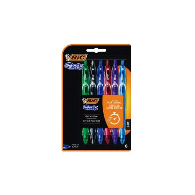 Bolígrafos de Tinta de Gel Retráctil Bic Gelocity Quick Dry 964769- 6 unidades- Surtidos