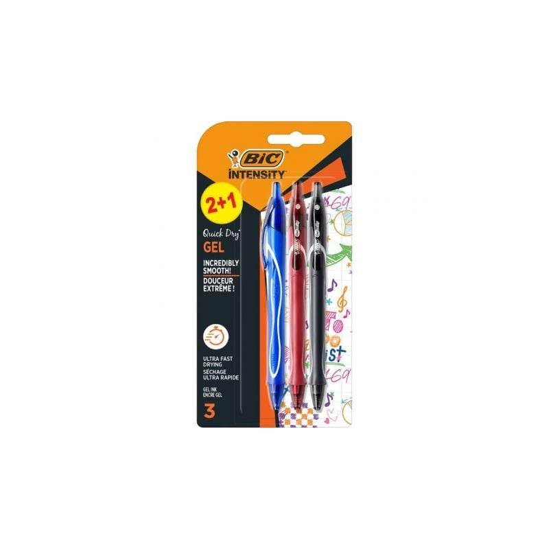Bolígrafo de Tinta de Gel Retráctil Bic Gelocity Quick Dry 972035- 3 unidades- Surtidos