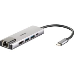 Docking USB Tipo-C D-Link DUB-M520- 2xUSB- 1xUSB Tipo-C- 1xHDMI 4K- 1xRJ45- 1xThunderbolt- Gris